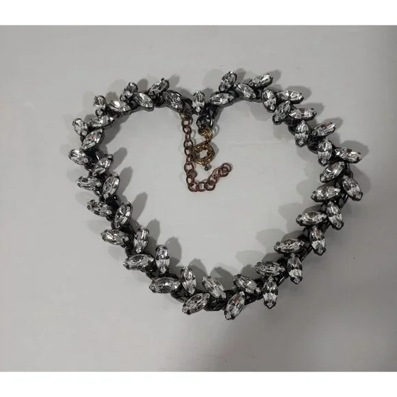 Wedding Statment Zara Heavy Prong Set Rhinestone Bling Neckless Black Back Chain - Picture 6 of 9